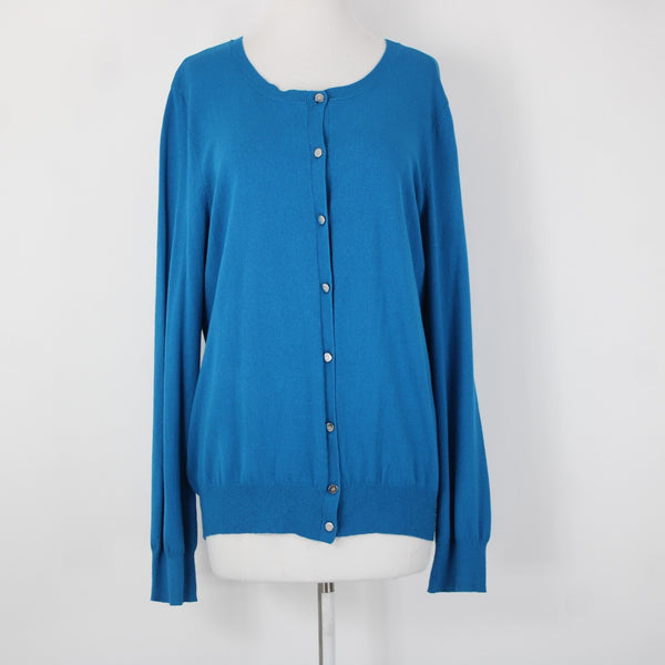Anne Klein NEW $89 Sz XL Peacock Blue Silver Buttons Viscose Cardigan Sweater