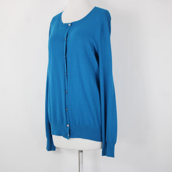 Anne Klein NEW $89 Sz XL Peacock Blue Silver Buttons Viscose Cardigan Sweater