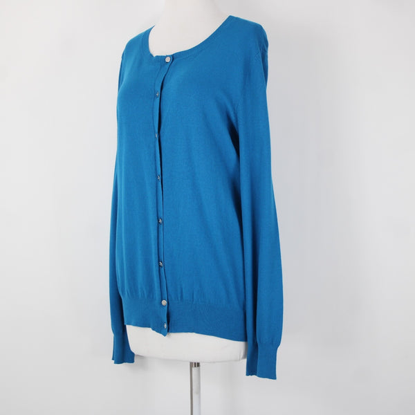 Anne Klein NEW $89 Sz XL Peacock Blue Silver Buttons Viscose Cardigan Sweater