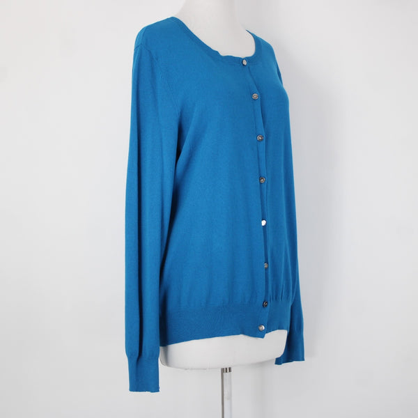 Anne Klein NEW $89 Sz XL Peacock Blue Silver Buttons Viscose Cardigan Sweater