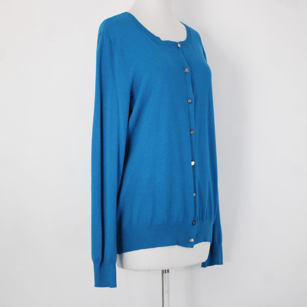Anne Klein NEW $89 Sz XL Peacock Blue Silver Buttons Viscose Cardigan Sweater