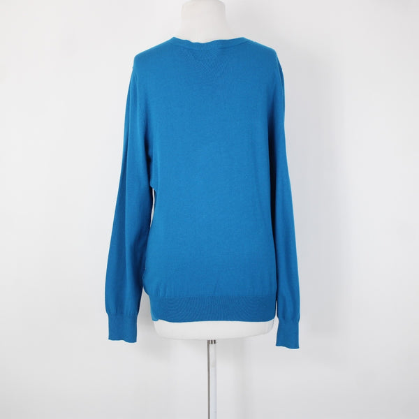 Anne Klein NEW $89 Sz XL Peacock Blue Silver Buttons Viscose Cardigan Sweater