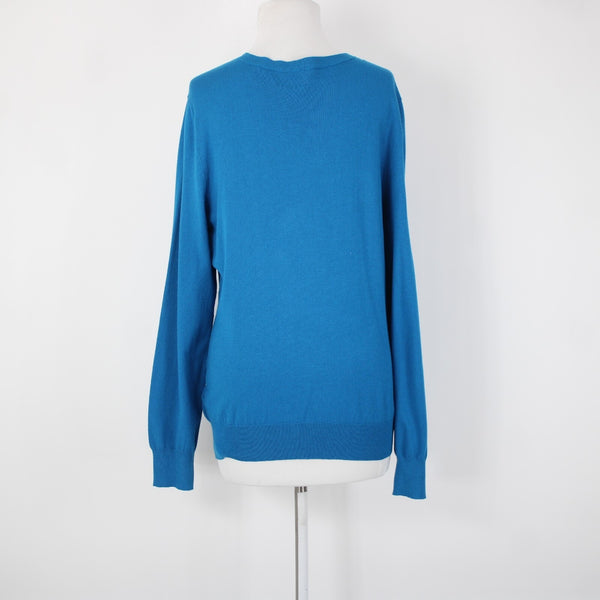 Anne Klein NEW $89 Sz XL Peacock Blue Silver Buttons Viscose Cardigan Sweater