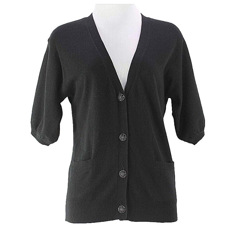 Talbots Sz S Black Viscose Nylon Cotton Lambswool Angora Cashmere Cardigan