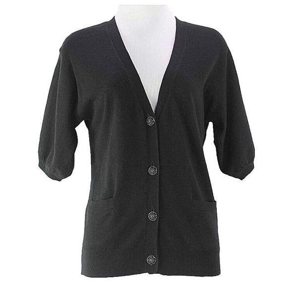 Talbots Sz S Black Viscose Nylon Cotton Lambswool Angora Cashmere Cardigan