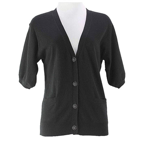 Talbots Sz S Black Viscose Nylon Cotton Lambswool Angora Cashmere Cardigan