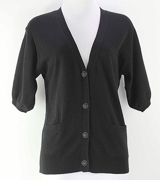 Talbots Sz S Black Viscose Nylon Cotton Lambswool Angora Cashmere Cardigan