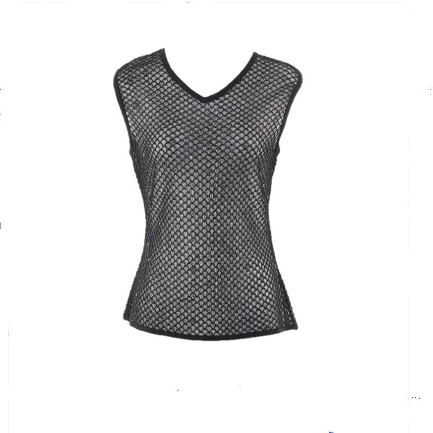 St John M Black Sheer Diamond Knitted Mesh Rhinestone Detail Top