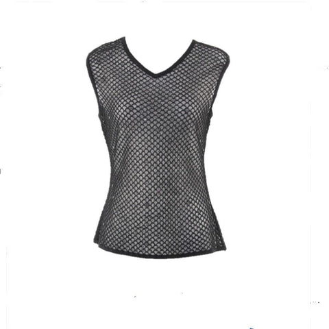 St John M Black Sheer Diamond Knitted Mesh Rhinestone Detail Top