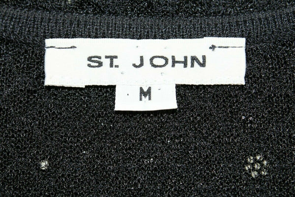 St John M Black Sheer Diamond Knitted Mesh Rhinestone Detail Top