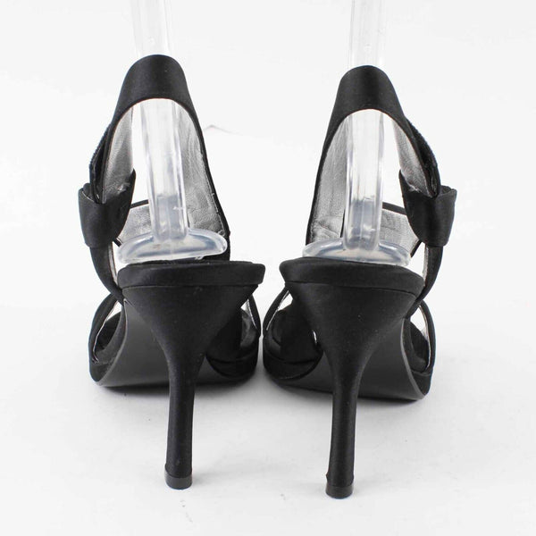 Nina Sz 9M Black Satin 4.5" High Heel Open Toe Slingback Heels