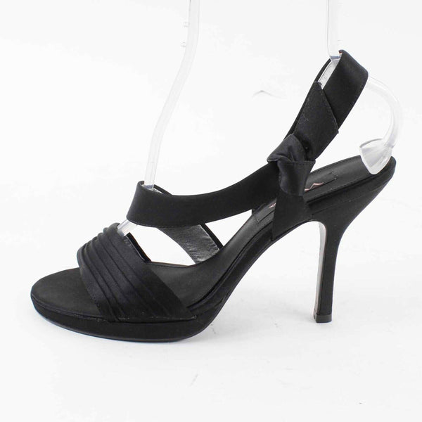 Nina Sz 9M Black Satin 4.5" High Heel Open Toe Slingback Heels