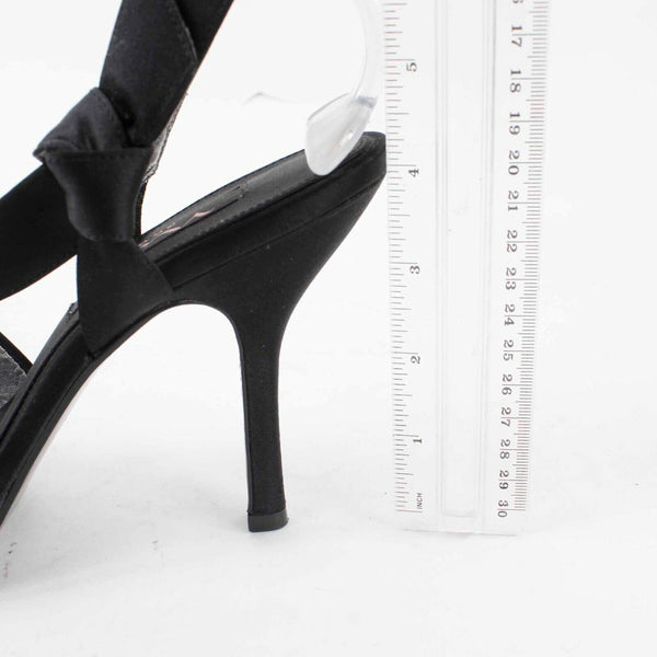 Nina Sz 9M Black Satin 4.5" High Heel Open Toe Slingback Heels