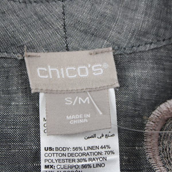 Chicos NEW $199 Sz S M Gray Pink Novelty Kimono Scalloped Hem Linen Poly Jacket