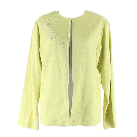 JH Sz S Lime Open Front Embroidered Linen Rayon Polyester Cotton Lined Jacket