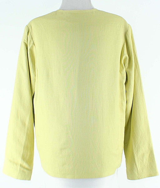 JH Sz S Lime Open Front Embroidered Linen Rayon Polyester Cotton Lined Jacket