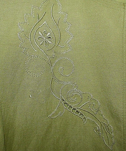 JH Sz S Lime Open Front Embroidered Linen Rayon Polyester Cotton Lined Jacket