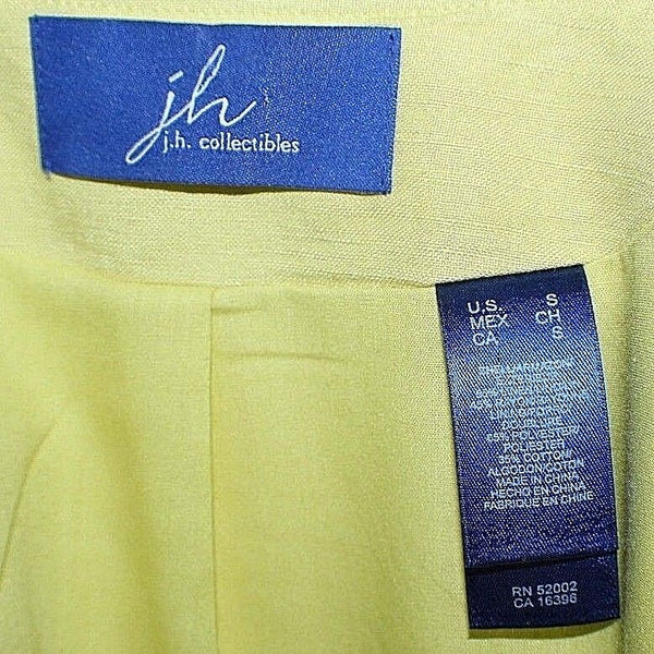 JH Sz S Lime Open Front Embroidered Linen Rayon Polyester Cotton Lined Jacket