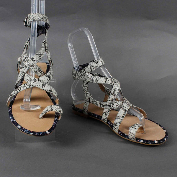 Cabi NEW Sz 7 Tan Reptile Strappy Galidator Leather Sandals
