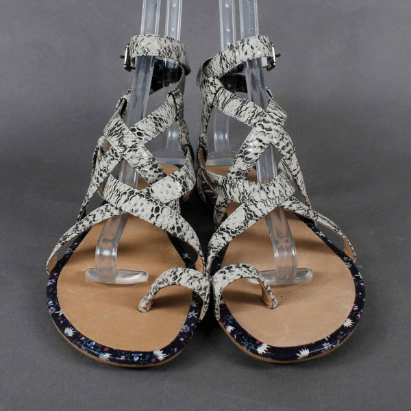 Cabi NEW Sz 7 Tan Reptile Strappy Galidator Leather Sandals