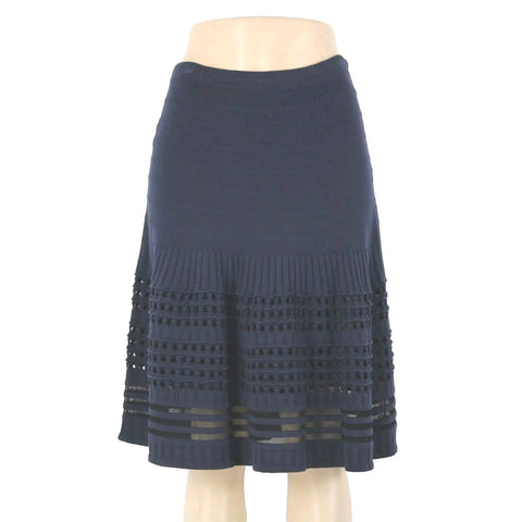 Nic Zoe Sz S Navy Blue Eyelets Lined Elastic Waist Cotton Modal Polyester Skirt