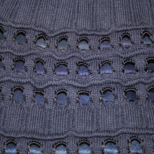 Nic Zoe Sz S Navy Blue Eyelets Lined Elastic Waist Cotton Modal Polyester Skirt