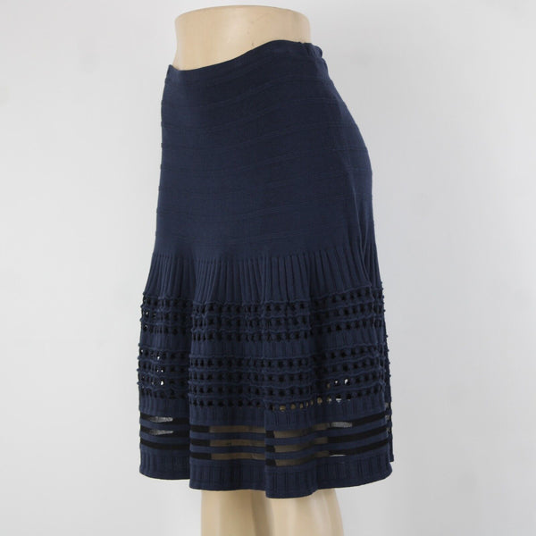 Nic Zoe Sz S Navy Blue Eyelets Lined Elastic Waist Cotton Modal Polyester Skirt