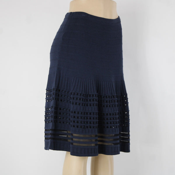 Nic Zoe Sz S Navy Blue Eyelets Lined Elastic Waist Cotton Modal Polyester Skirt