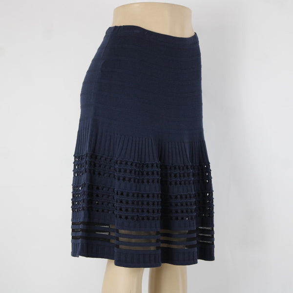 Nic Zoe Sz S Navy Blue Eyelets Lined Elastic Waist Cotton Modal Polyester Skirt