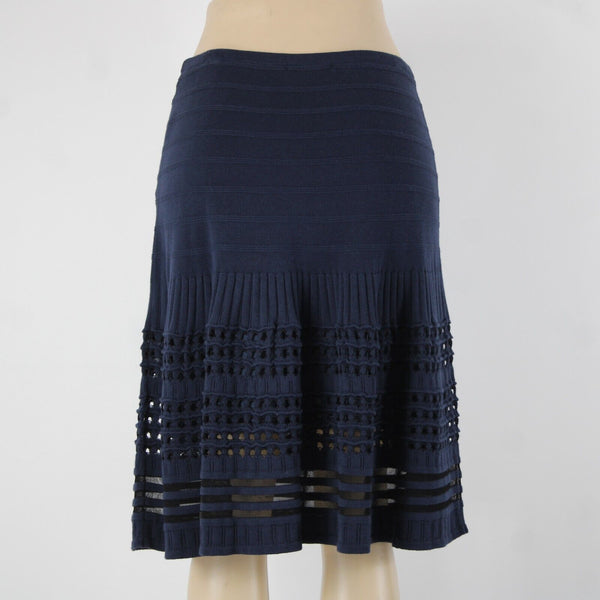 Nic Zoe Sz S Navy Blue Eyelets Lined Elastic Waist Cotton Modal Polyester Skirt