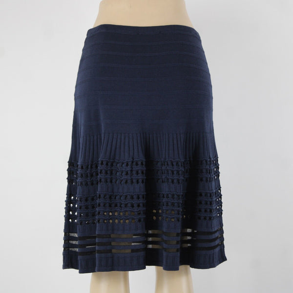 Nic Zoe Sz S Navy Blue Eyelets Lined Elastic Waist Cotton Modal Polyester Skirt