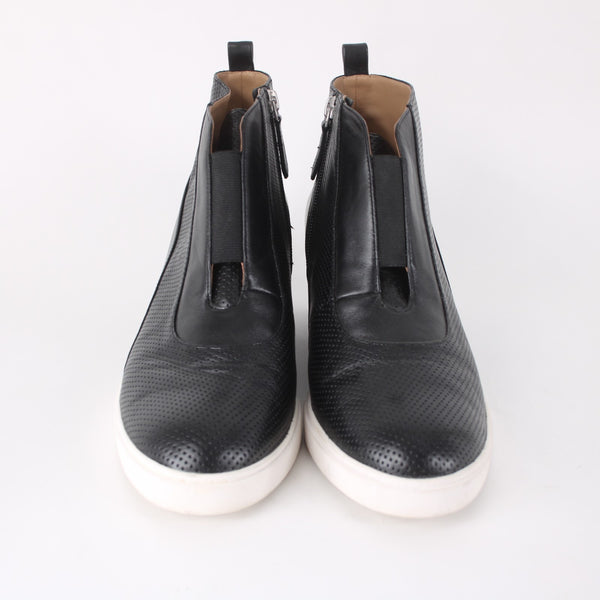 Linea Paolo Wedge Sneakers Felicia Sz 11M Black Zipper Leather 2" Wedge Sneakers