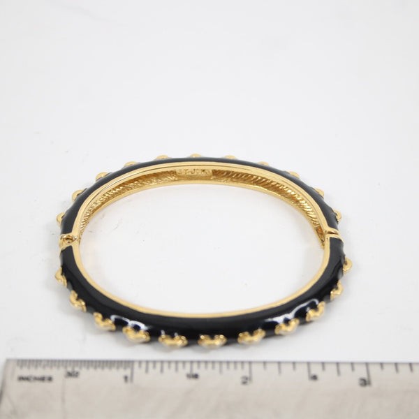 St John Goldtone Hardware Black Cream Enamel Push Lock Bangle Bracelet