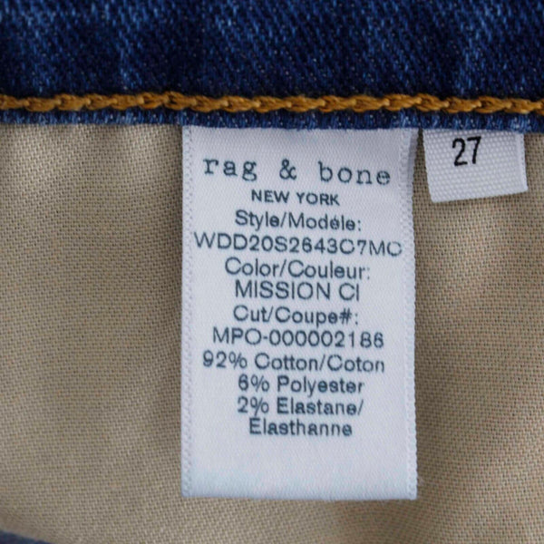 Rag & Bone Sz 27 x 26 Blue Denim Straight Slim Cotton Blend Jean