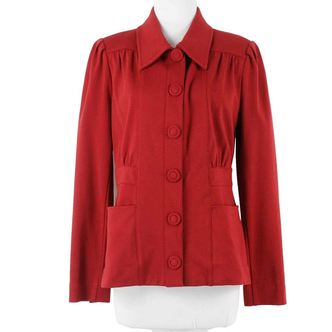 Cabi Sz S Red Collared Buttons Pockets Shoulder Pad Rayon Nylon Jacket