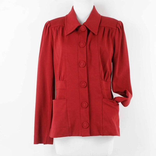 Cabi Sz S Red Collared Buttons Pockets Shoulder Pad Rayon Nylon Jacket