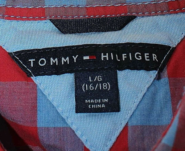 Tommy Hilfiger Sz L (16/18) Blue Red Check Button Down Cotton Shirt