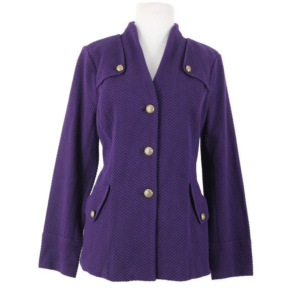 Joan Rivers Sz S Purple Gold Hardware Faux Pockets Cotton Polyester Jacket