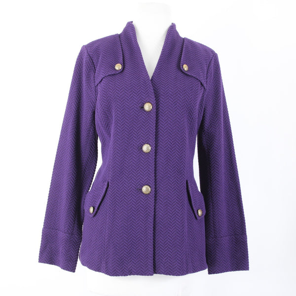 Joan Rivers Sz S Purple Gold Hardware Faux Pockets Cotton Polyester Jacket