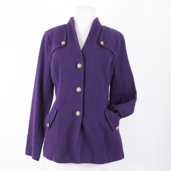 Joan Rivers Sz S Purple Gold Hardware Faux Pockets Cotton Polyester Jacket