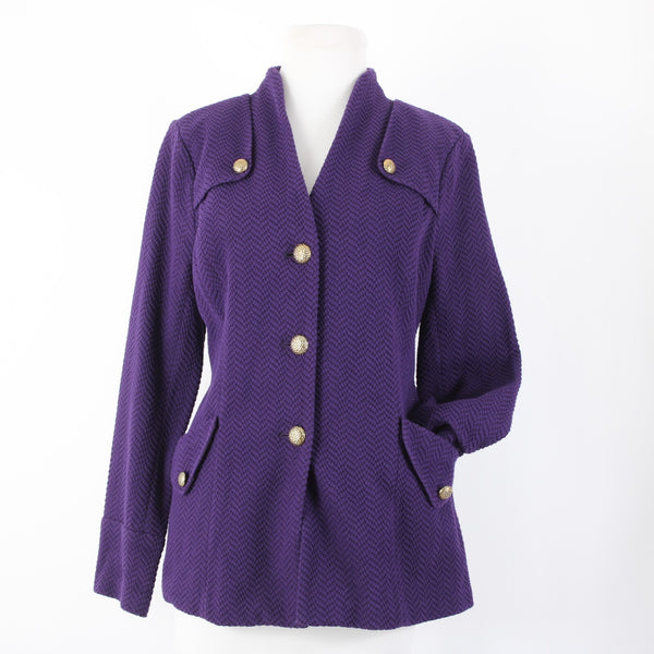 Joan Rivers Sz S Purple Gold Hardware Faux Pockets Cotton Polyester Jacket