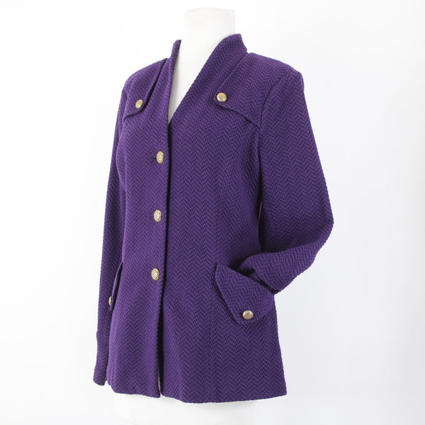 Joan Rivers Sz S Purple Gold Hardware Faux Pockets Cotton Polyester Jacket
