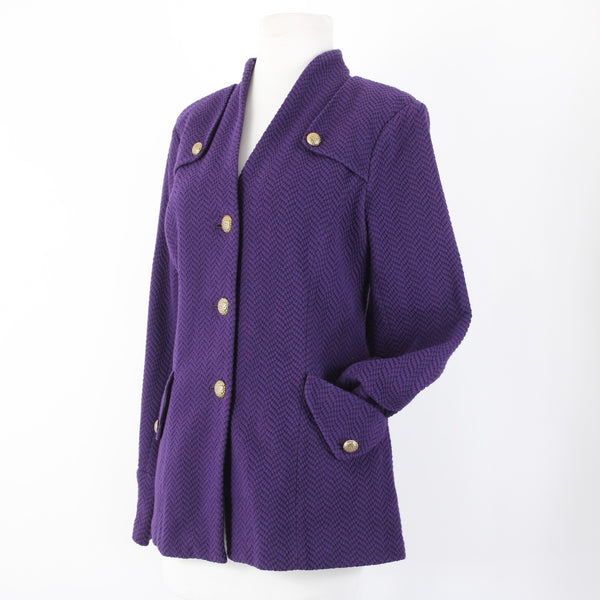 Joan Rivers Sz S Purple Gold Hardware Faux Pockets Cotton Polyester Jacket