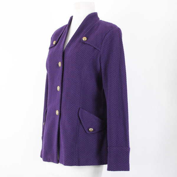 Joan Rivers Sz S Purple Gold Hardware Faux Pockets Cotton Polyester Jacket