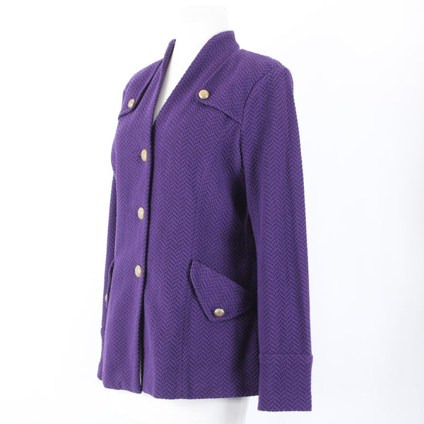 Joan Rivers Sz S Purple Gold Hardware Faux Pockets Cotton Polyester Jacket