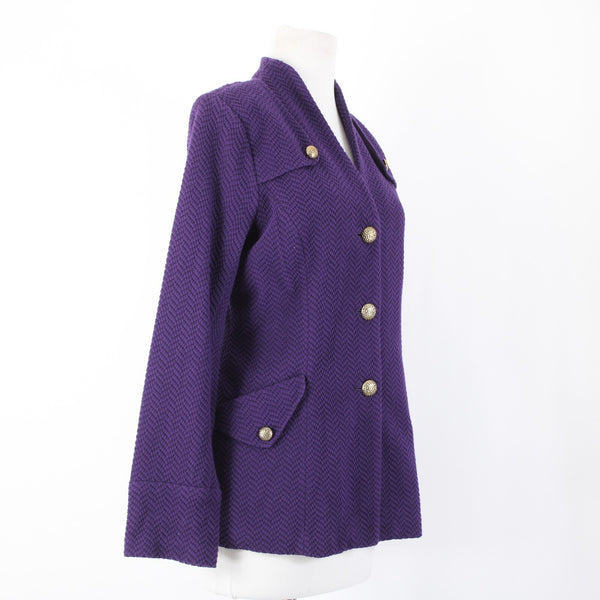 Joan Rivers Sz S Purple Gold Hardware Faux Pockets Cotton Polyester Jacket