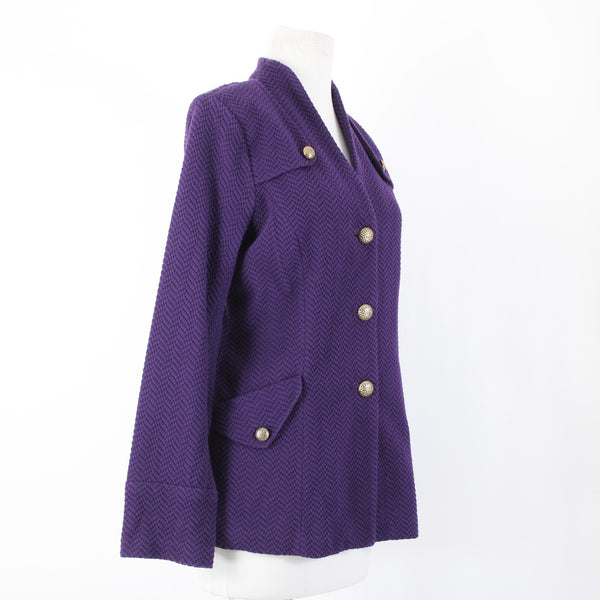 Joan Rivers Sz S Purple Gold Hardware Faux Pockets Cotton Polyester Jacket