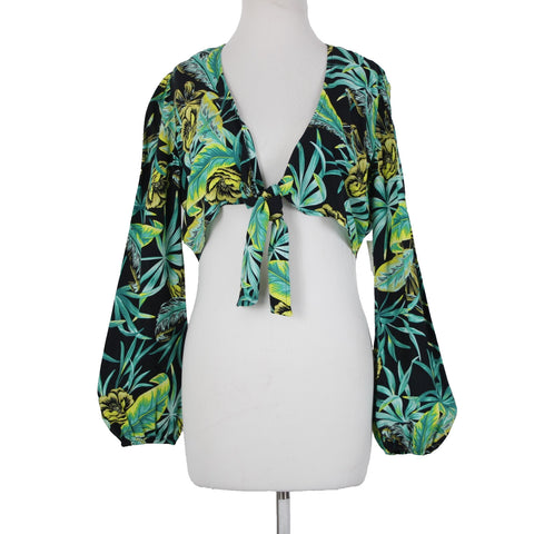 Bar III NEW Samba City Sz M Green Black Yellow 100% Rayon Wrap Sweater Cardigan