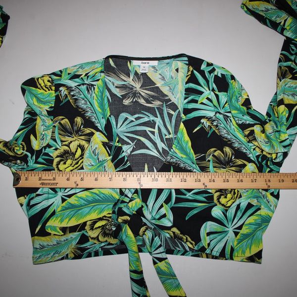 Bar III NEW Samba City Sz M Green Black Yellow 100% Rayon Wrap Sweater Cardigan