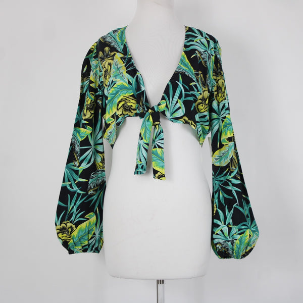 Bar III NEW Samba City Sz M Green Black Yellow 100% Rayon Wrap Sweater Cardigan